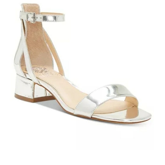 Vince Camuto Silver Ankle Strap Block Heel Sandals - Picture 1 of 6